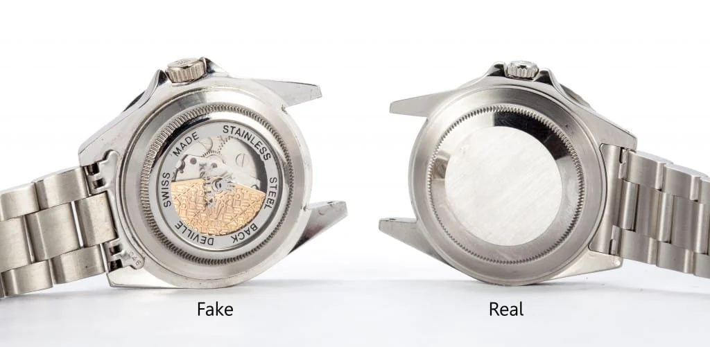 Fake Rolex vs Real: Super Clone Comparison Guide 2025 10 fake clear caseback real rolex case back 1024x501 1