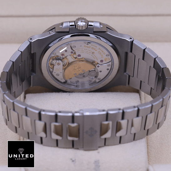 Patek Philippe Nautilus Moon Phase 5712/1A-001 Super Clone atek philippe nautilus steel blue dial moon phase 57121A 001 replica back Patek Pyhilippe Nautilus Stainless Steel Bracelet Replica in the box