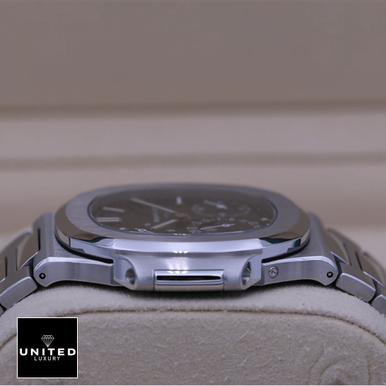 Patek Philippe Nautilus Moon Phase 5712/1A-001 Super Clone atek philippe nautilus steel blue dial moon phase 57121A 001 replica left Patek Philippe 57121A-001 Nautilusd Steel Blue Dial Moon Phase Replica