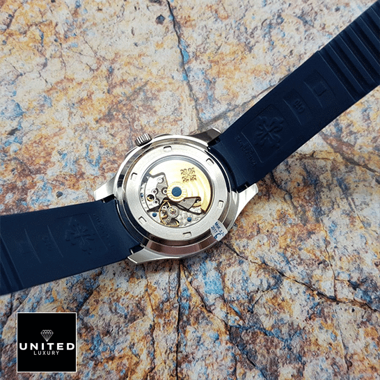 Patek Philippe Aquanaut "Blue Dial" 5168G-001 Perfect Duplicate 1:1 patek philippe aquanaut blue dial 5168G 001 Patek Philippe Blue Rubber Bracelet Replica upside view
