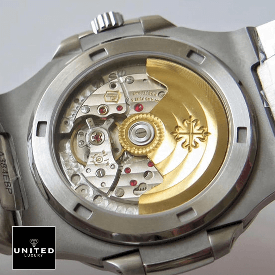 Patek Philippe Nautilus 5711/1A-011 "White Dial" Exceptional Replica 1:1 patekphilippe nautilus 57111A 011 replica back Patek Philippe Nautilus 57111A-011 Steel Swiss Mechanism Replica upside view