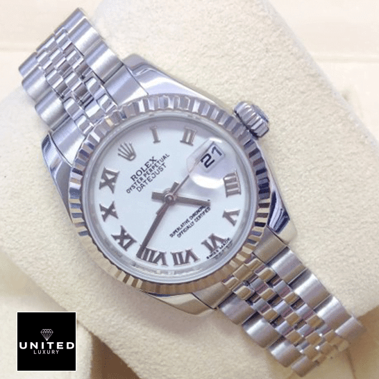Rolex Datejust 179174 White "Roman Numeral Dial" Exact Replica 1:1 rolex datejust 179174 replica 26mm Rolex Datejust 179174 White Dial Replica and clock cushion