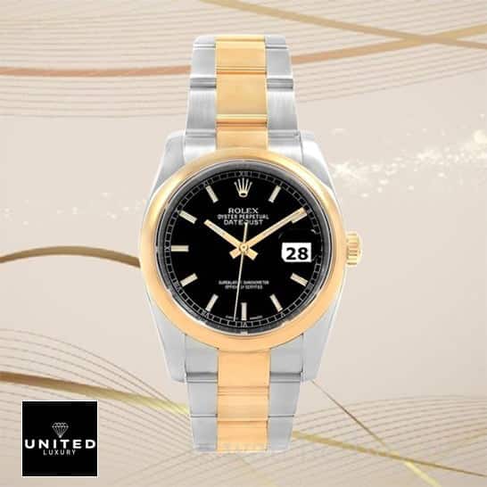 Rolex Datejust 116203 "Black Dial" Master Clone Quality rolex datejust black dial replica Rolex Datejust 116203 Yellow Gold Bezel Replica