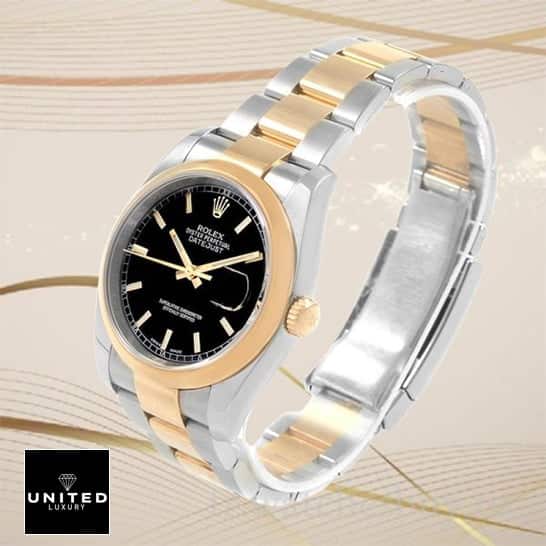Rolex Datejust 116203 "Black Dial" Master Clone Quality rolex datejust black dial replica1 Rolex Datejust 116203 Yellow Gold & Steel Bracelet Replica