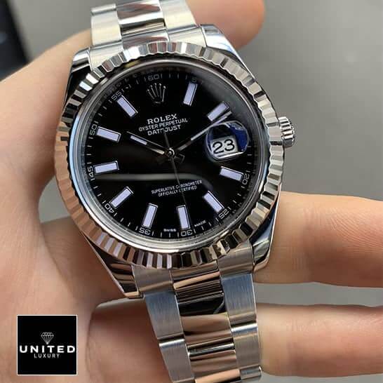 Rolex Datejust 116334BKSO Automatic "Black Dial" Replica 1:1 rolex datejust silver replica Rolex Datejust II Automatic Black Dial 116334BKSO Replica on his hands
