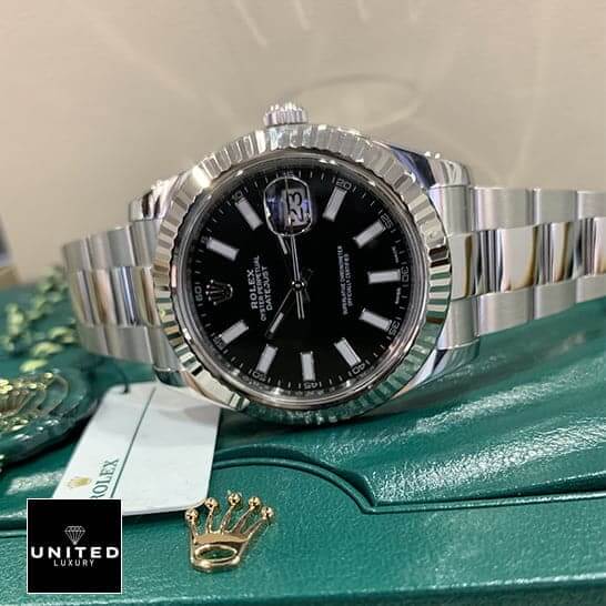 Rolex Datejust 116334BKSO Automatic "Black Dial" Replica 1:1 rolex datejust silver replica3 Rolex Datejust II Automatic Black Dial 116334BKSO Fluted Bezel Replica on the Green Rolex Box