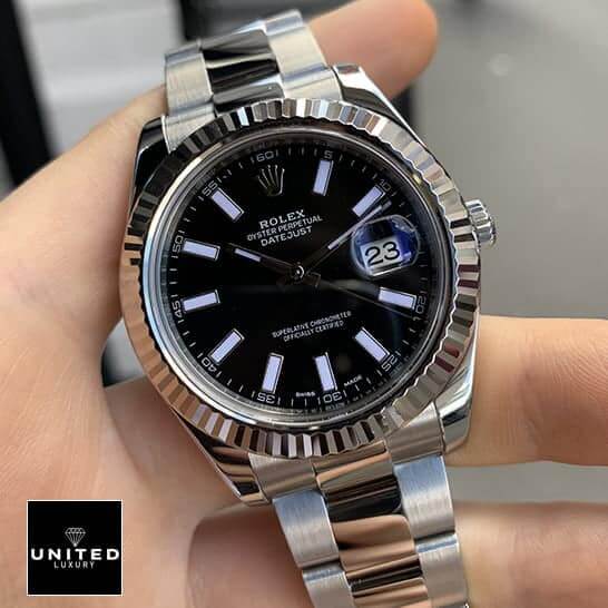 Rolex Datejust 116334BKSO Automatic "Black Dial" Replica 1:1 rolex datejust silver replica5 Rolex Datejust II Automatic Black Dial 116334BKSO Oyster Replica on his hands
