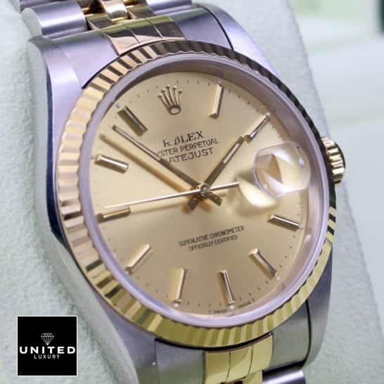 Rolex Datejust 16233 Two-Tone Super Accurate Clone rolex datejust stainless steel replica1 Rolex Datejust 16233 Fluted Bezel Yellow Gold Dial Replica