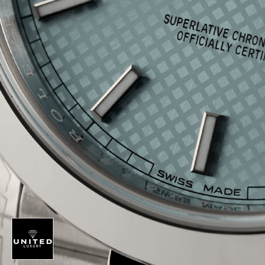 Rolex Day-Date 228206 "Ice Blue Baguette" Premium Duplicate rolex daydate 228206 0004 replica blue Rolex Day-date 228206 President blue dial replica close view