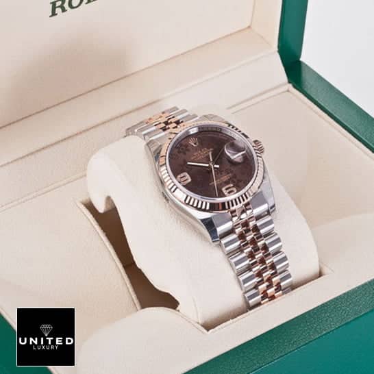 Rolex Datejust 116231-0105 "Chocolate Floral Dial" Ultra Clone 1:1 rolex floral dial replica Rolex Datejust 36 Chocolate Floral Dial 116231-0105 Jubilee Replica in the Green Rolex Box