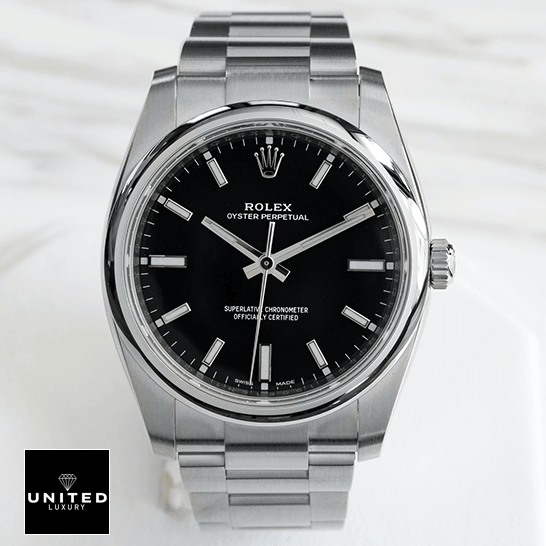 Rolex Air-King 114200 Oyster Perpetual "Black Dial" Signature Replica 1:1 rolex oyster perpetual 14200 0023 replica front Rolex Oyster Perpetual 14200-0023 Replica white background
