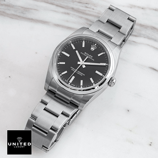 Rolex Air-King 114200 Oyster Perpetual "Black Dial" Signature Replica 1:1 rolex oyster perpetual 14200 0023 replica tiltedright Rolex Oyster Perpetual 14200-0023 Replica white background