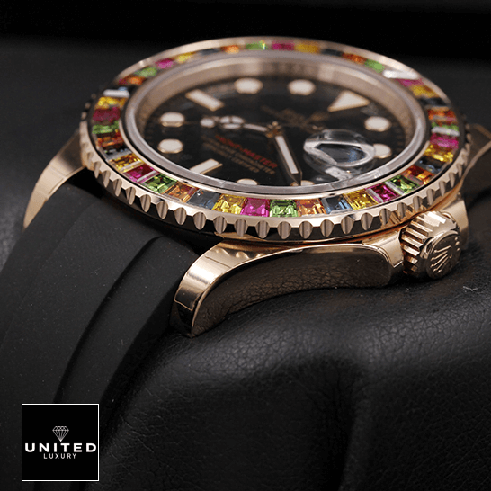 Rolex Yacht-Master Gem-Set Bezel 116695 Super Clone Quality rolex perpetual yacht master with gem set bezel 116695 replica man left Rolex Perpetual Yatch Master Gem Set 116695 Replica black background