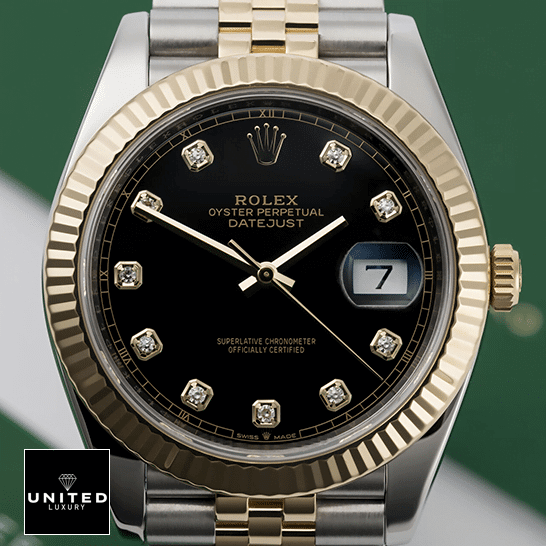Rolex Datejust 69173 Lady Diamond Black Dial Premium Replica 1:1 rolex ratejust black Dial 69173 jubilee replica Rolex Datejust Gold Bezel Gem-Set Indices