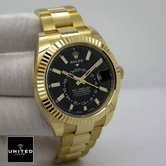 Rolex Sky-Dweller 326938-0004 "Yellow Gold" Replica rolex sky dweller black dial yellow gold 326938 oyster man dial Rolex Sky-Dweller Black Dial Yellow Gold 326938-0004 Replica