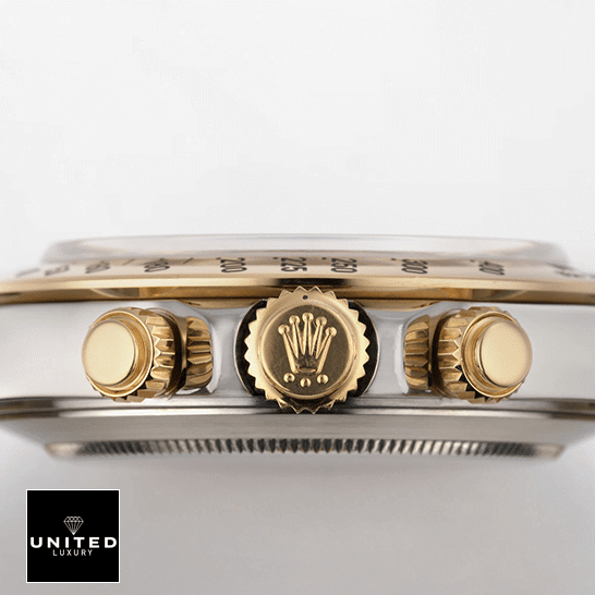 Rolex Daytona Cosmograph 16523 "Yellow Gold" Elite Clone Edition rolexdaytona 16523 replica rightside Rolex Daytona S.Steel Case Yellow Gold Crown & Button Pusher 16523 Replica