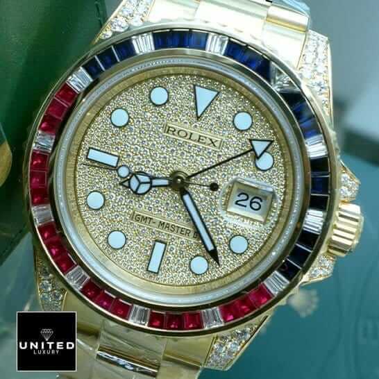 Rolex GMT-Master II 116758 SARU "Iced Out" True Replica 1:1 2 15 Rolex GMT Master II 116758 SARU Yellow Gold Diamonds Dial Gem-Set Replica