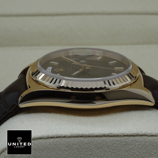 Rolex Day-Date 118135-0002 "Brown Dial" Detailed Replica rolex day date 118139 replica leftside Rolex Day-Date 118139 V5 Stainless Steel Case Left Side Replica