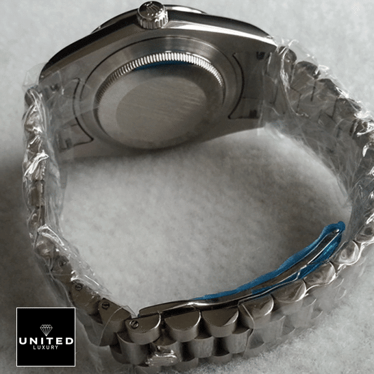 Rolex Day-Date 118206 "Ice Blue" Collector’s Clone 1:1 rolex day date 218206 0009 replica back Rolex Day-Date II 218206-0009 Stainless Steel Case Oyster Braclet Replica Fold Clasp