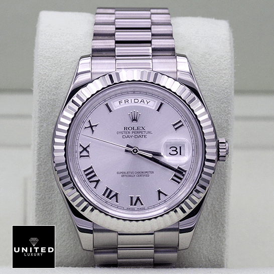 Rolex Day-Date 218239-0041 "White Roman Dial" First-Class Clone rolex day date218239 0041 replica front Rolex Day-Date 218239-0041 "White Roman Dial" First-Class Clone rolex day date218239 0041 replica front