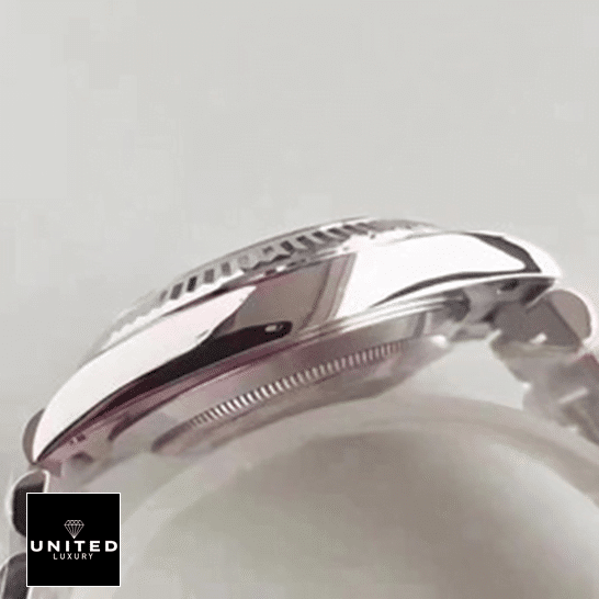 Rolex Day-Date 228236 Super Clone Edition rolex day date 228239 ew stainless steel silver black left Rolex Day-Date 228239 Silver Case Replica Left Side