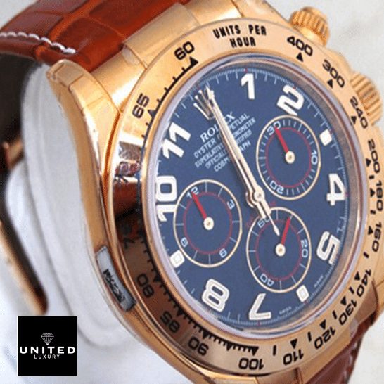 Rolex Cosmograph Daytona 116518 Super Clone rolex daytona cosmograph 116518 yellow gold blue dial Rolex Daytona Yellow Gold Case 116518 Brown Leather Bracelet Replica