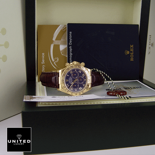 Rolex Cosmograph Daytona 116518 Super Clone rolex daytona cosmograph 116518 yellow gold blue dial Rolex Daytona Blue Dial 116518 Replica in the Rolex box