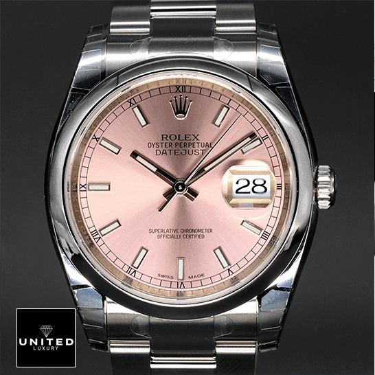 Rolex Datejust 116200-0079 Exclusive Clone Edition rolex datejust 116200 Steel automatic champagne silver replica dial unitedluxurynet 1 Rolex Datejust 116200 Pink Dial Replica close analog view