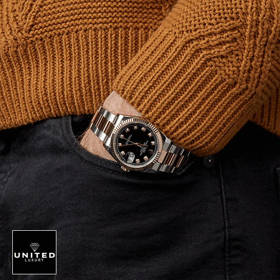 Rolex Datejust 126231 Black Diamond Dial Clone Edition Rolex Datejust 126231 Black Dial Replica on his arm