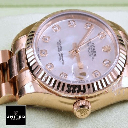 Rolex Datejust 278275 Mother Of Pearl Masterpiece Replica Rolex 178275 Rose Gold Diamond White Dial Replica in the box