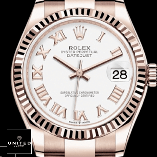 Rolex Datejust 278275 Rose Gold Authentic Clone 1:1 Rolex Datejust 278275 White Dial Romen Numerals Oyster Replica