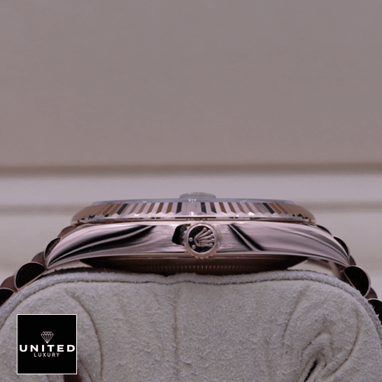 Rolex Day-Date 228235 "Chocolate Dial" Luxury Clone Quality rolex day date 40 228235 kw rose gold chocolate dial Rolex Day-Date 228235 Replica Rose Gold Case Right Side Crown Pusher