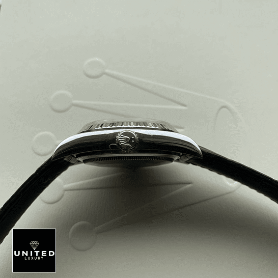 Rolex Day-Date 118139-0004 "Blue Dial" Perfect Duplicate 1:1 rolex day date 118139 V5 stainless steel blue dial Rolex Day-Date 118139-0004 V5 Stainless Steel Crown Pusher Replica Right Side