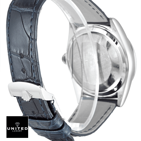 Rolex Day-Date 118139-0004 "Blue Dial" Perfect Duplicate 1:1 rolex day date 118139 V5 stainless steel blue dial Rolex Day-Date 118139-0004 V5 Black Leather Bracelet Stainless Steel Clasp Replica