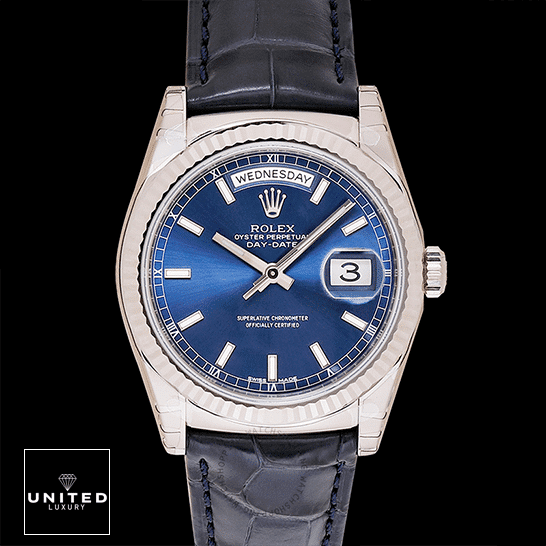 Rolex Day-Date 118139-0004 "Blue Dial" Perfect Duplicate 1:1 rolex day date 118139 V5 stainless steel blue dial Rolex Day-Date 118139-0004 V5 Blue Dial Replica in Black backround