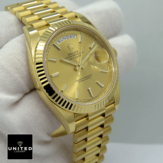 Rolex Day-Date 228238 "Champagne Dial" 1:1 Clone Edition rolex day date 228238 eW yellow gold champagne rolex_day_date-228238_eW_yellow-gold_champagne-dial_replica_gold_unitedluxurynet