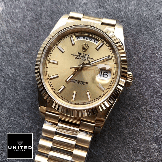 Rolex Day-Date 228238 "Champagne Dial" 1:1 Clone Edition rolex day date 228238 eW yellow gold champagne Rolex Day-Date 40 228238-0003 EW Yellow Gold Champagne Dial Replica