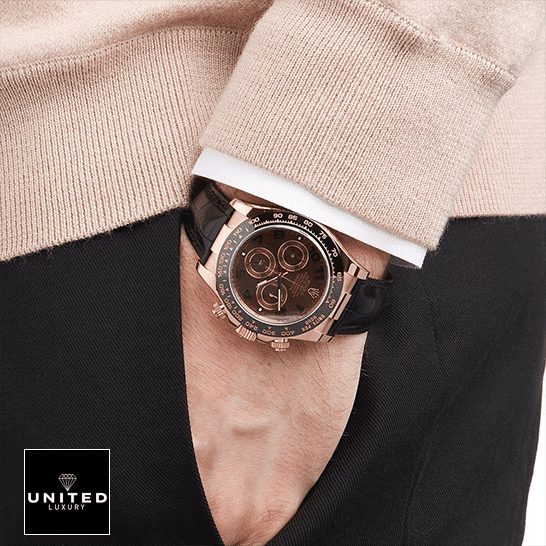 Rolex Cosmograph Daytona 116515LNBR Precision Clone rolex daytona cosmograph 116515LNBR rose gold black dial Rolex Daytona Cosmograph 116515LNBR Rose Gold Black Leather Bracelet Replica