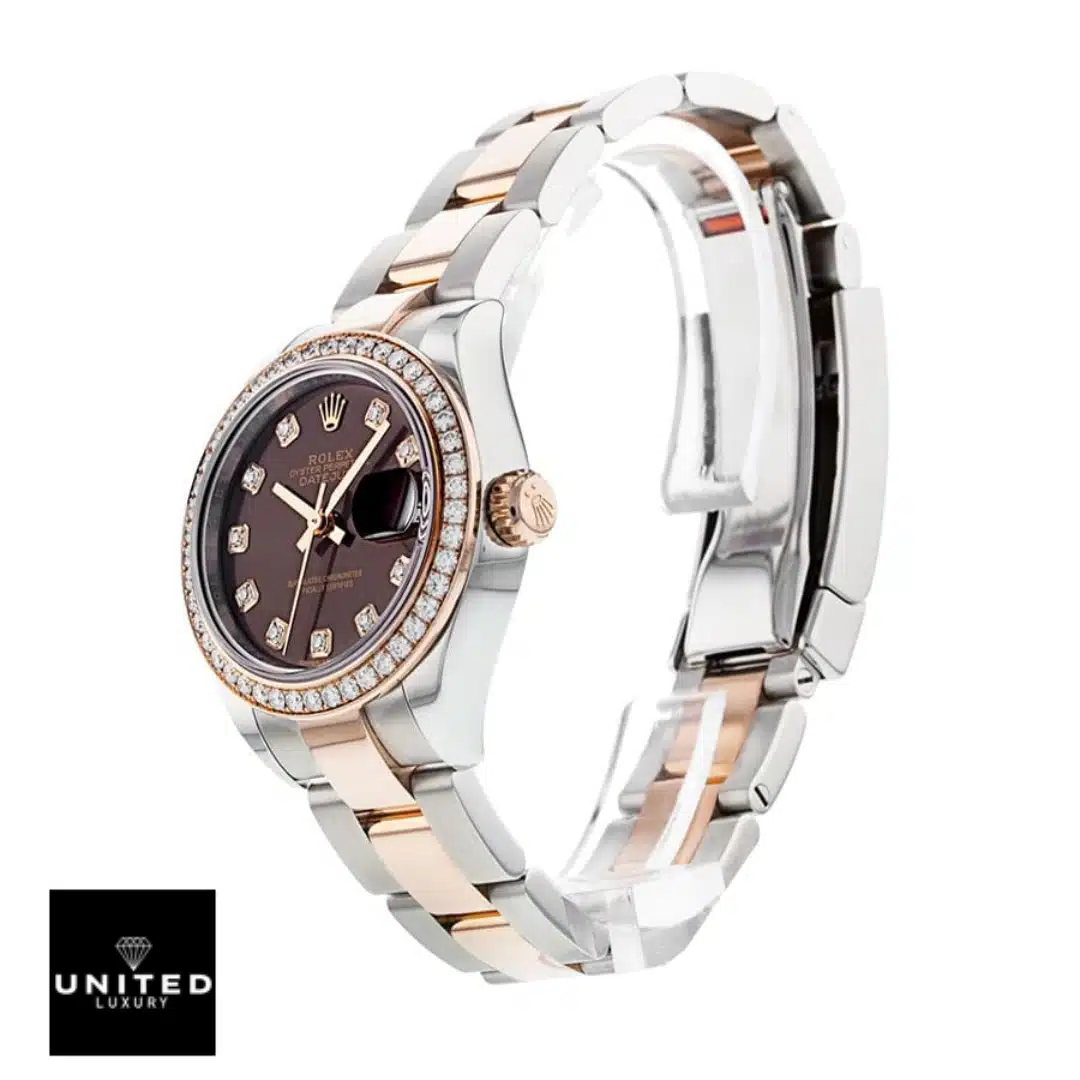 Rolex Lady-Datejust 279381RBR Everose Gold Diamond Bezel Precision Clone Yeni Proje 26 Rolex datejust 279381RBR gold side view