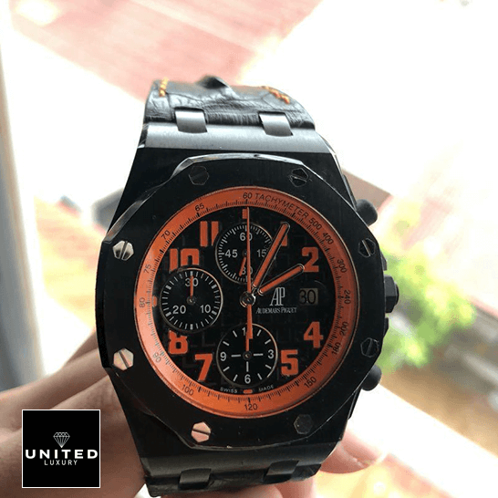 Audemars Piguet Royal Oak Offshore 26200SN.OO.D101CR.01 "Volcano" Detailed Replica audemars piguet royal oak offshore 26200SN.OO .D101CR.01 replica front Audemars Piguet Royal Oak Orange Black Dial Replica on the hand