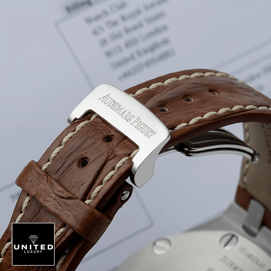Audemars Piguet Royal Oak Offshore 26170ST.OO.D091CR.01 "Safari" Precision Clone audemars piguet royal oak offshore safari 26170ST.OO .D091CR.01 replica clasp Audemars Piguet Royal Oak Leather Brwon Bracelet Rpelica steel opened claps