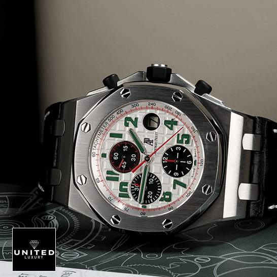 Audemars Piguet Royal Oak Offshore 26170ST.OO.D101CR.02 "Panda" Superior Replica audemarspiguet royaloakoffshore 26170ST.OO .D101CR.02 replica luminance Audemars Piguet Royal Oak 26170ST.OO_.D101CR.02 White Dial Replica side view