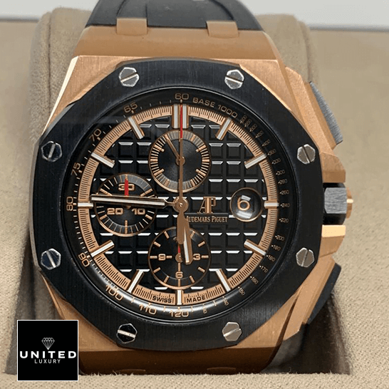 Audemars Piguet Royal Oak Offshore 26208ST.OO.D305CR.01 "Novelty" Authentic Copy 1:1 audemarspiguet royaloakoffshore 26401RO.OO .A002CA.02 front 1 Audemars Piguet Royal Oak Gold Black Bezel Replica in the box