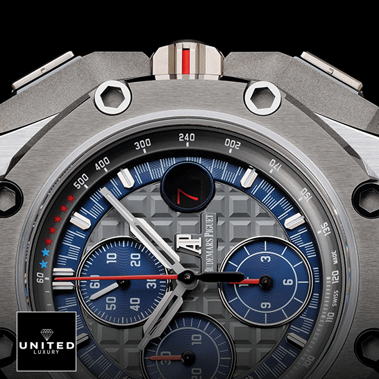 Audemars Piguetr Grey Blue Dial Carbon Case Replica red second hand