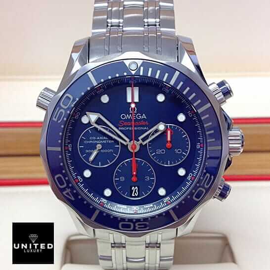 Omega Seamaster Diver Co-Axial Chronograph 212.30.44.50.03.001 Mirror Clone Quality omega 300m chronograph replica 4 Omega Seamaster 300M Blue Dial Replica front view in the box