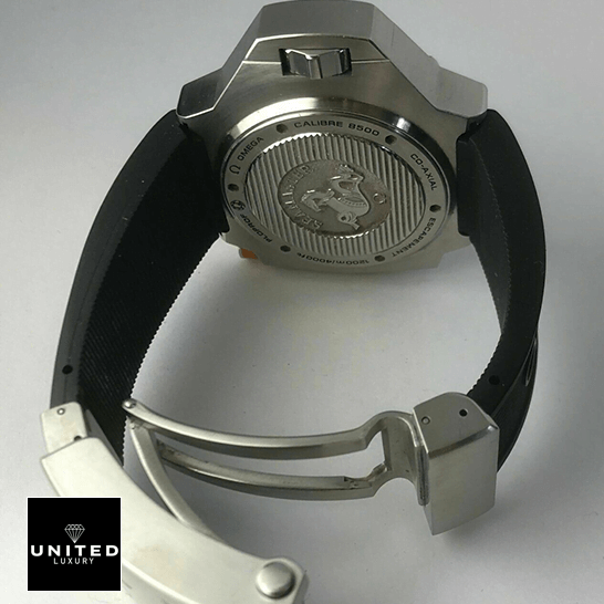 Omega Seamaster Ploprof Steel 224.32.55.21.01.001 True Replica 1:1 omega seamaster ploprof 224.32.55.21.01.001 replica back Omega Seamaster Black Rubber Steel Clasp Replica opened clasp