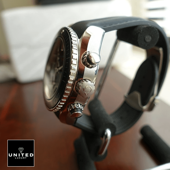 Omega Seamaster Planet Ocean Co-Axial Chronograph 232.32.46.51.01.003 Top Replica 1:1 omega seamasterplanetocean 232.32.46.51.01.003 replica rightside Omega Seamaster Black Leather Bracelet Replica Crown / Push Button