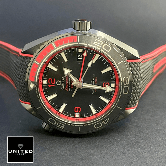 Omega Seamaster Planet Ocean Co-Axial Master Chronometer 215.92.46.22.01.003 "Deep Black" Super Clone Edition omega seamaster planet ocean ceramic 215 92 46 22 01 0 3 black Ddial side Omega Seamaster Black Dial Red Bezel Replica side view
