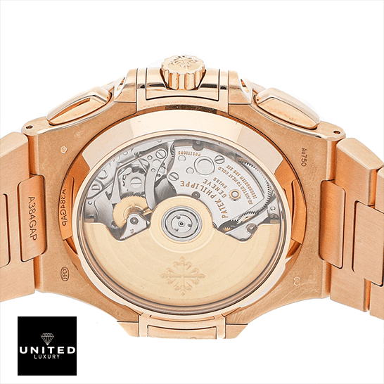 Patek Philippe Nautilus 5980 Brown Dial Premium Duplicate patek philippe machanisma Patek Philippe Gold Case Replica upside view white background