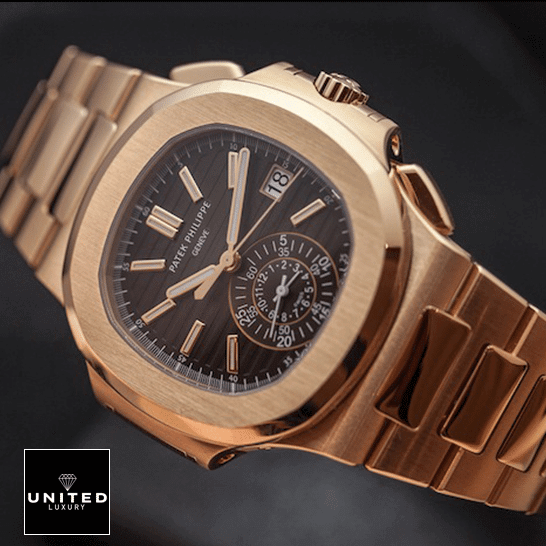 Patek Philippe Nautilus 5980 Brown Dial Premium Duplicate patek philippe nautilus dial Patek Philippe Nautilus Geneve Black Dial Rose Gold Bracelet Replica black background